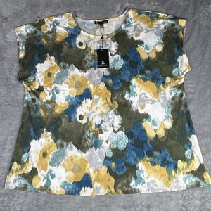 NWT Jules‎ Leopold Top Womens 3X Ribbed Yellow Green Shirt Blouse New Cap Sleeve